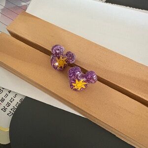 Purple Glitter Rapunzel Mickey Earrings